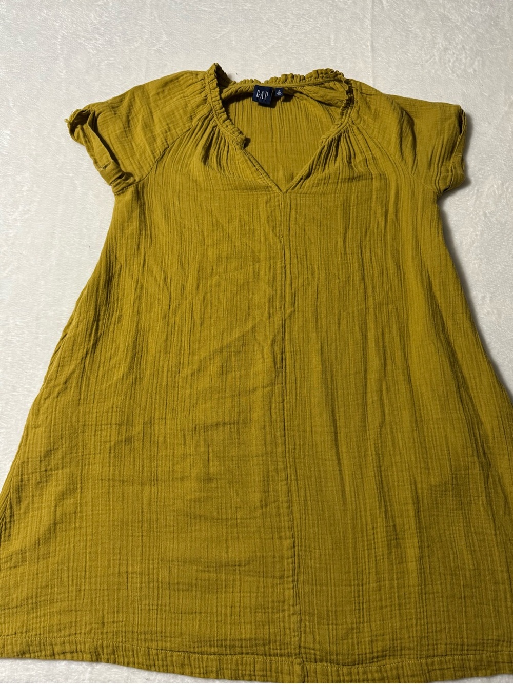 GAP Women's Mustard Crinkle V-Neck Dress